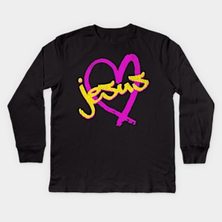 I Love Jesus Vintage 80's & 90's Yellow and Pink Kids Long Sleeve T-Shirt